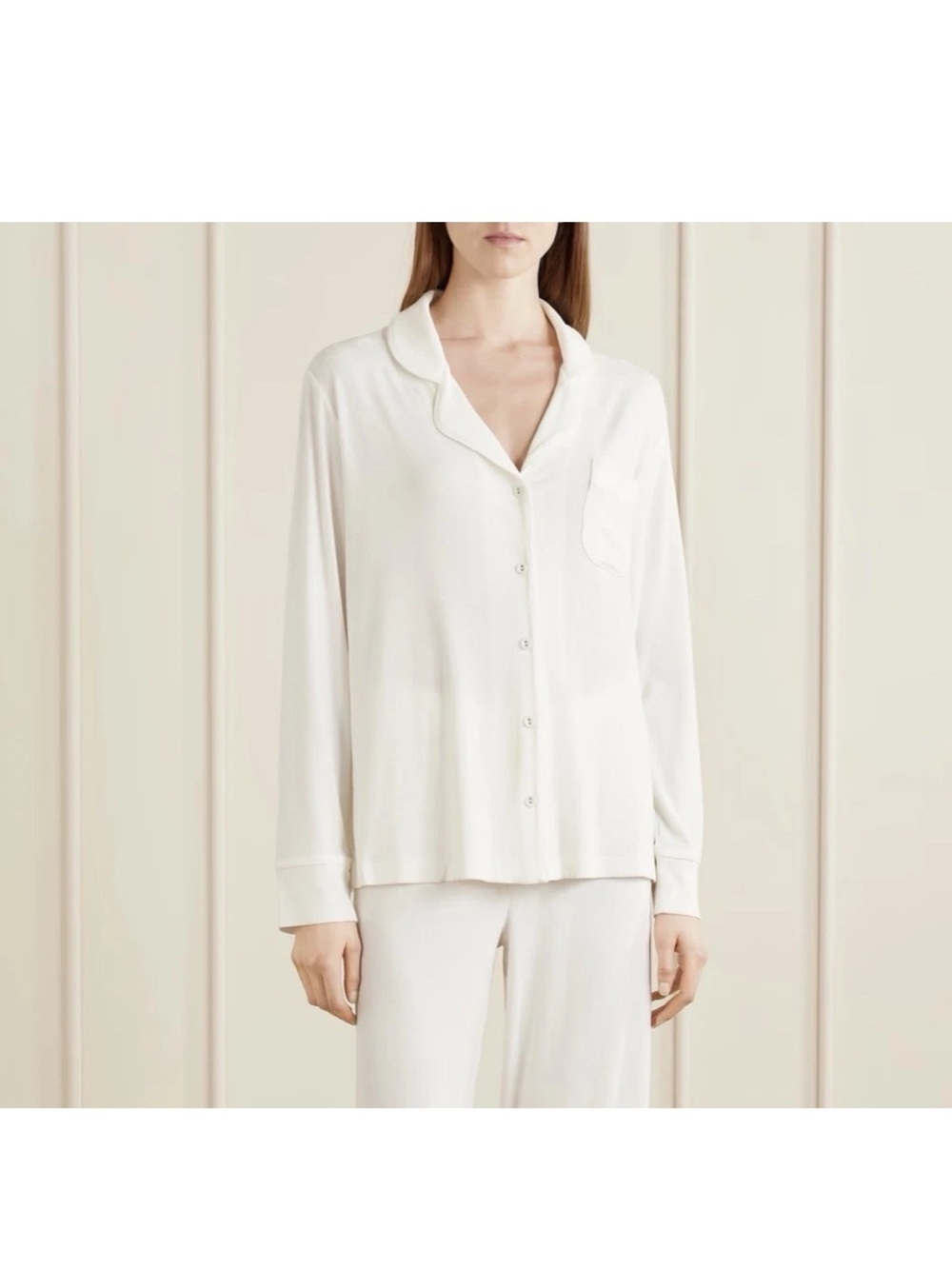 SKIMS Cream/ white Lightweight Hooded Button-Up Top soft lounge sleep top